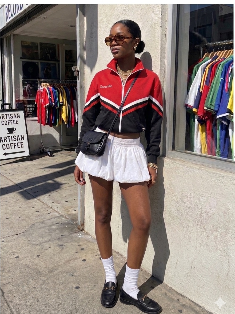 Vintage Varsity Colorblock Track Jacket Red Black Full Zip Retro S name Samantha